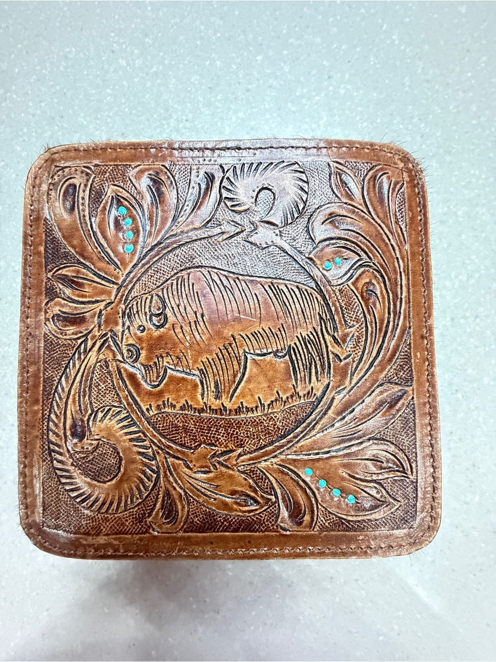 Bison Carved on Jewelry Box